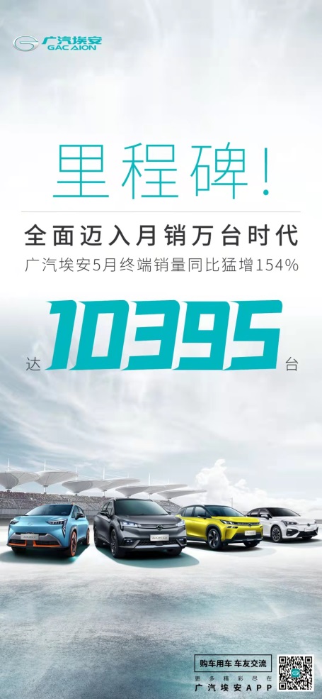 明星车型齐发力 广汽埃安迎月销过万里程碑