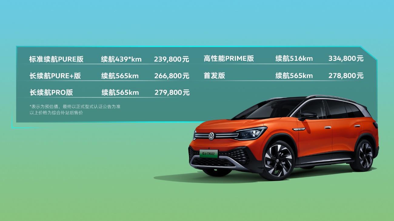23.98万起 一汽-大众纯电旗舰SUV——ID.6 CROZZ价格公布 正式开启预售