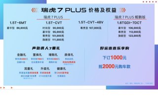 年轻派智趣SUV 瑞虎7 PLUS声色上市 售价8.69万元-12.39万元