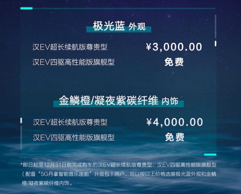 “极光蓝+金鳞橙”领潮亮相 全新配色比亚迪汉EV全面到店