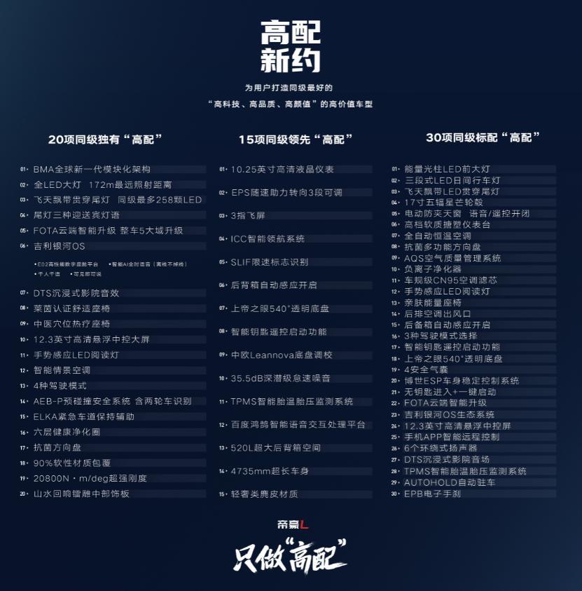 吉利再放大招，来看这款只做“高配”的帝豪L
