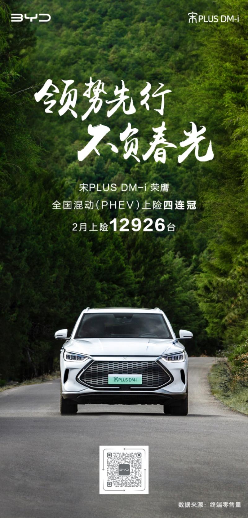 2月上险12926台，宋PLUS DM-i连续4月卫冕全国插混SUV上险之冠