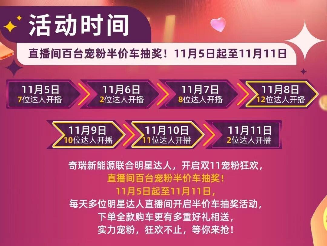 爱的大礼物 百台半价疯狂抢!奇瑞QQ霸屏双11