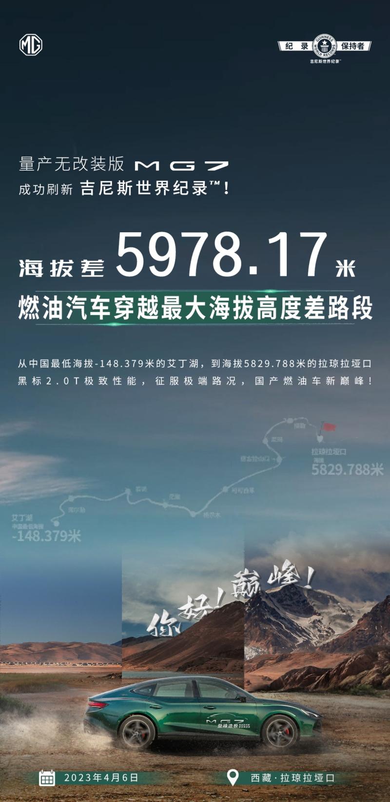 跃上国产燃油车新巅峰,MG7成功刷新海拔落差穿越纪录