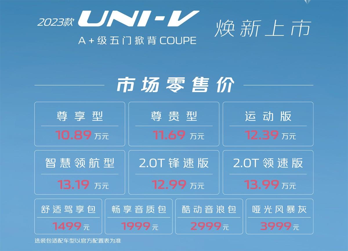 长安UNI-V新款上市,外观没变,标配电动掀背门和电尾翼