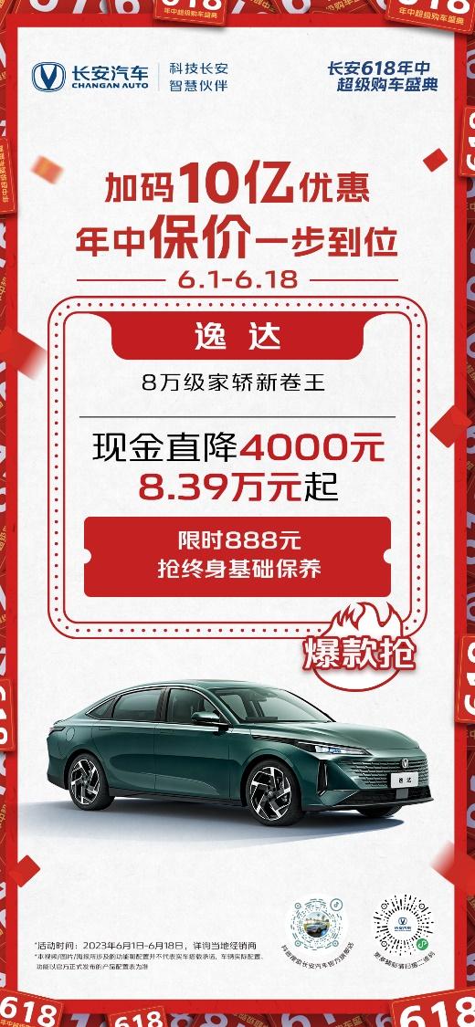 长安逸达现金直降4000元,至高综合优惠2万元,“8万级家轿新卷王”诚意拉满