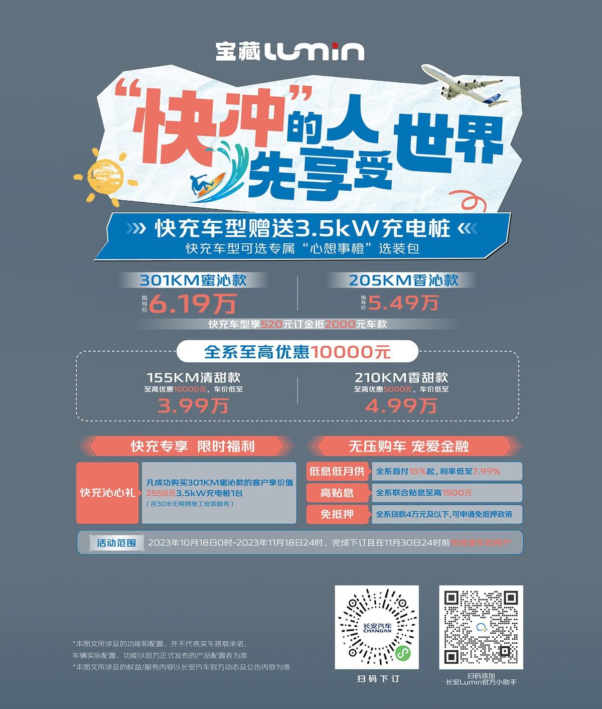 售价6.19万元,长安Lumin 301km快充车型正式上市!