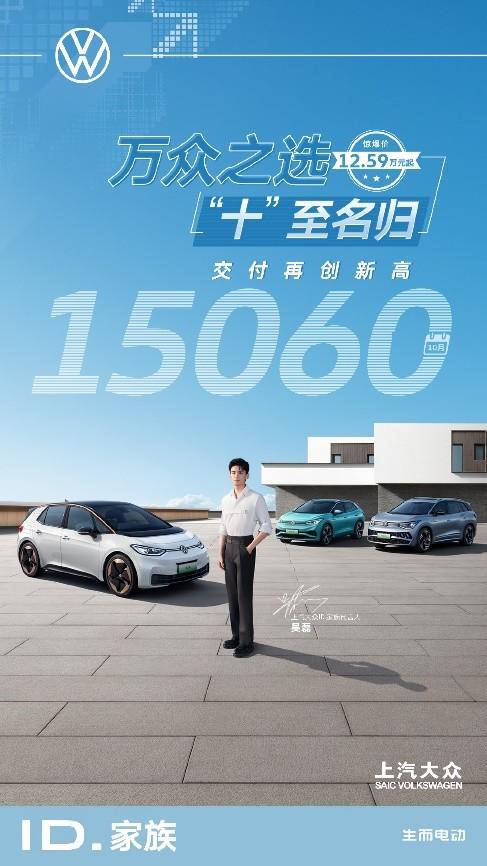 上汽大众新能源10月销量破1.6万 持续领跑合资纯电阵营
