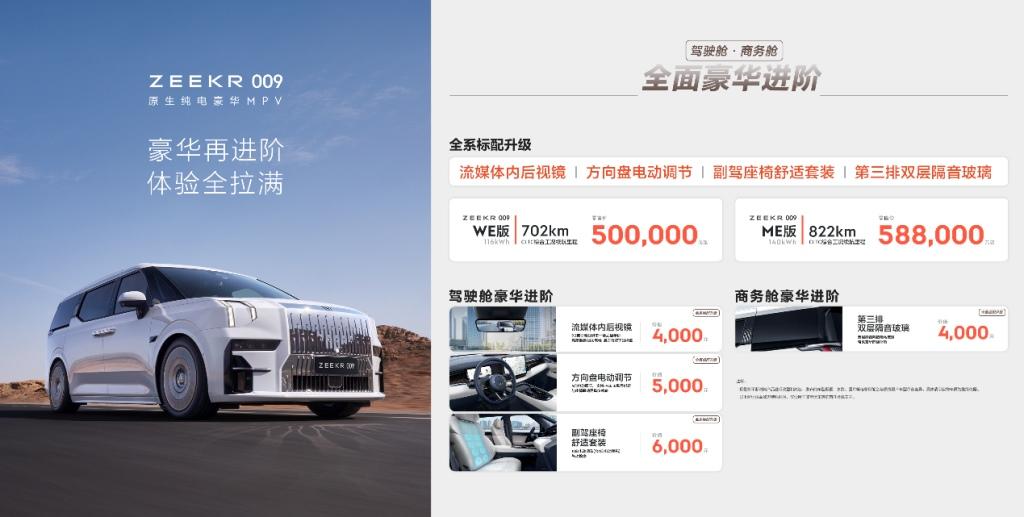极氪009零售价调整至50万元起,全系标配豪华进阶
