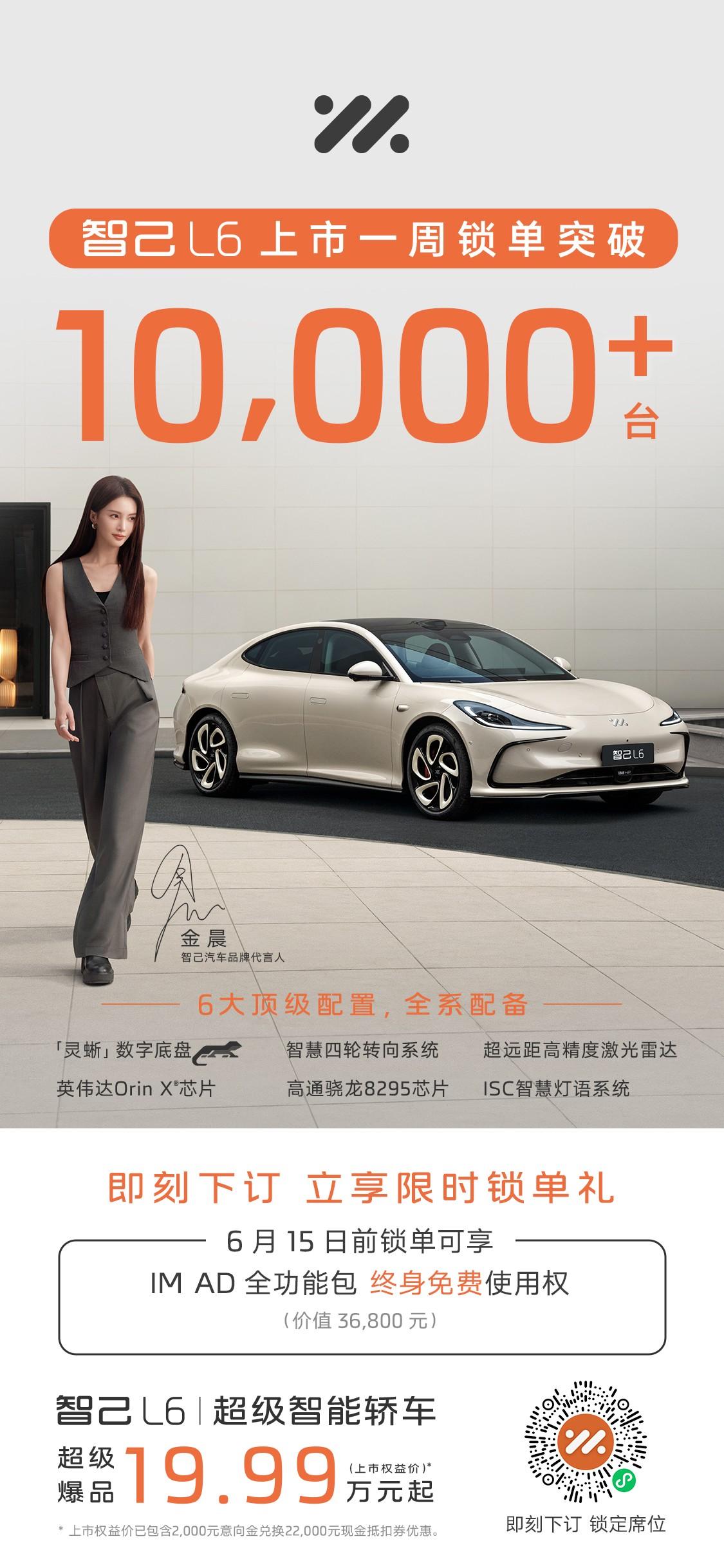 “科技王炸”智己L6上市一周锁单突破10,000台!5月25日,正式开启批量交付