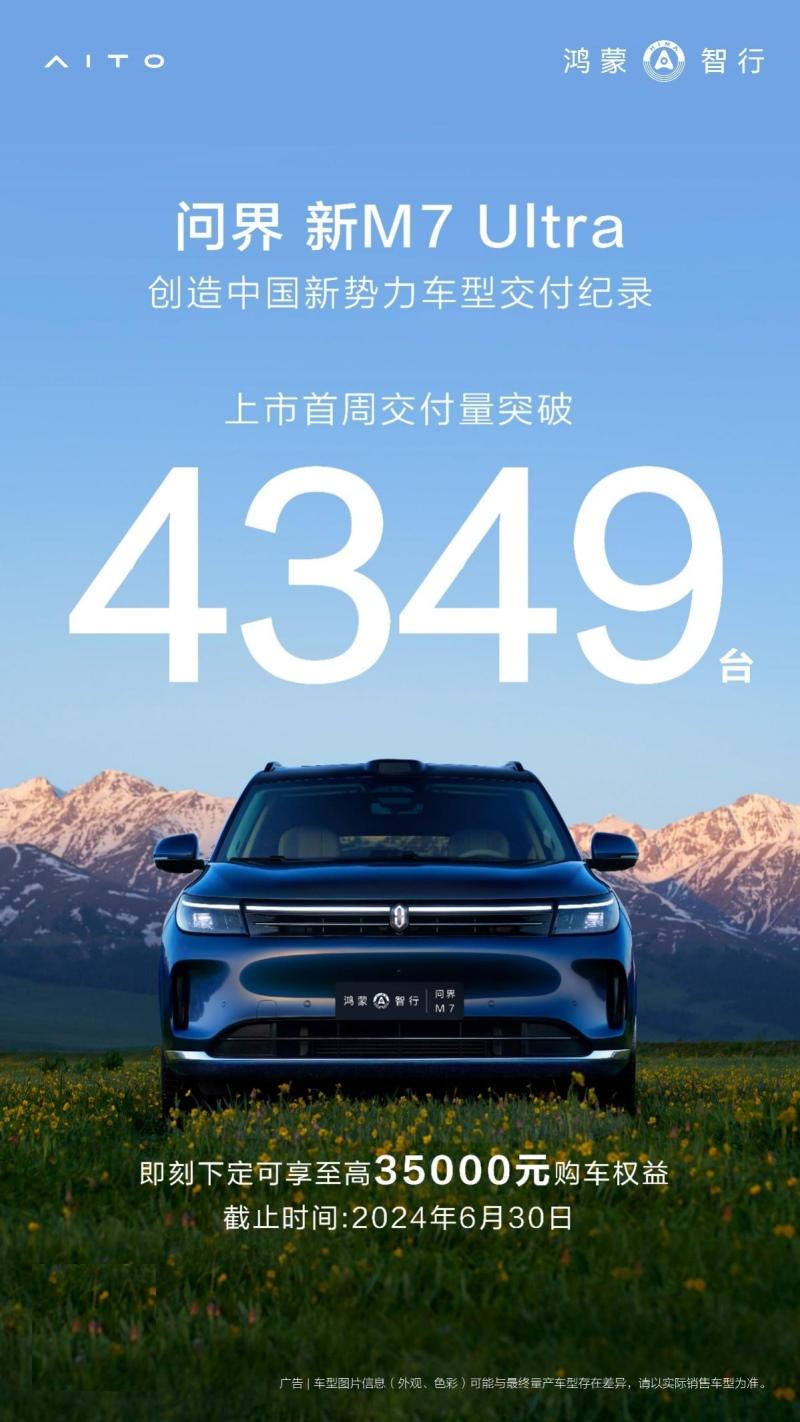 问界新M7 Ultra创中国新势力车型交付纪录,余承东吹的牛又实现了!