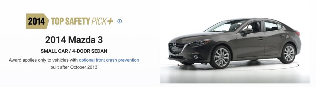 MAZDA3昂克赛拉连续10年荣获IIHS顶级安全评级