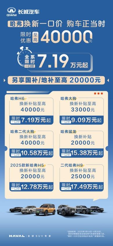 自由出行,一步到位!哈弗狗品类限时一口价来袭