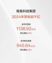 极氪科技集团首次财报营收超千亿！2024年总营收1139亿元