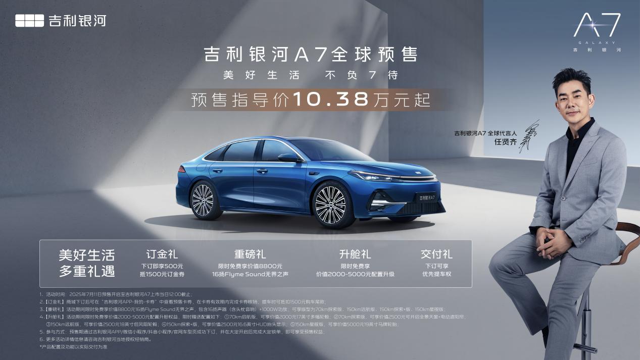 吉利银河A7预售10.38万元起,首搭雷神AI电混2.0,油耗低至2L