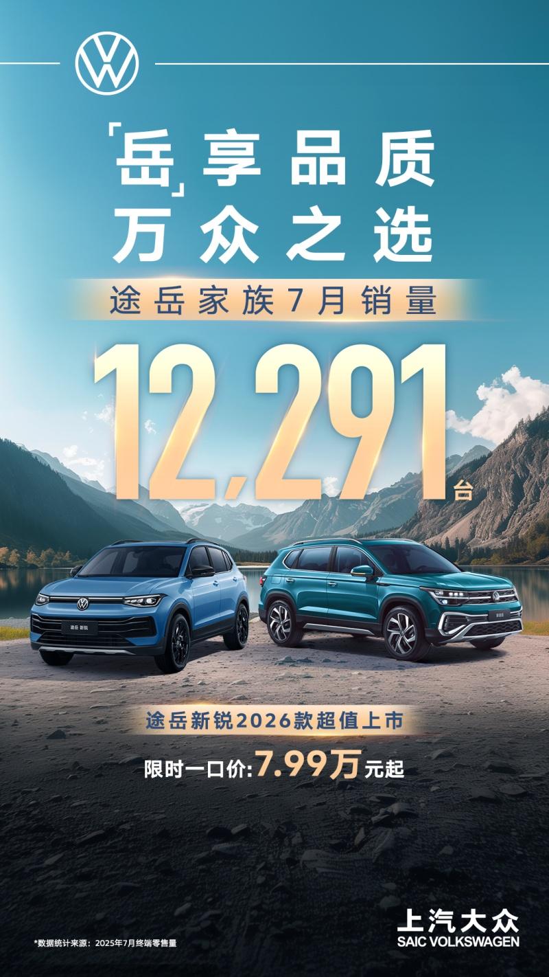再传捷报！途岳家族7月销售12,291辆