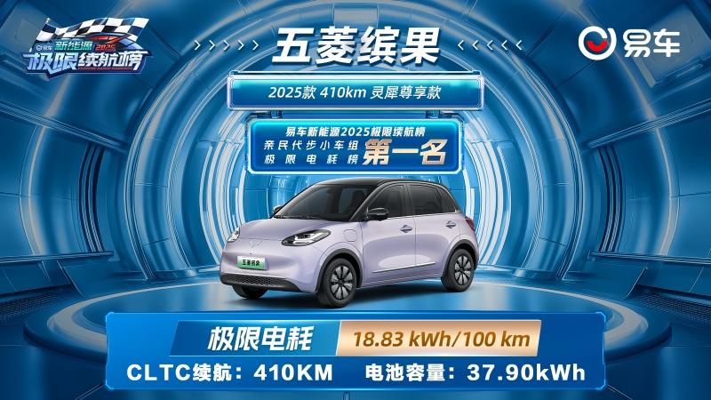 实力登顶！缤果斩获易车亲民小车极限电耗冠军