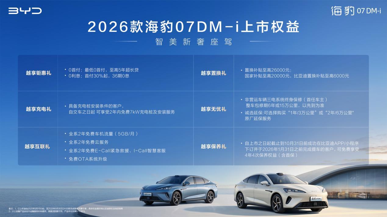 比亚迪2026款海豹07DM-i上市，14.98万起