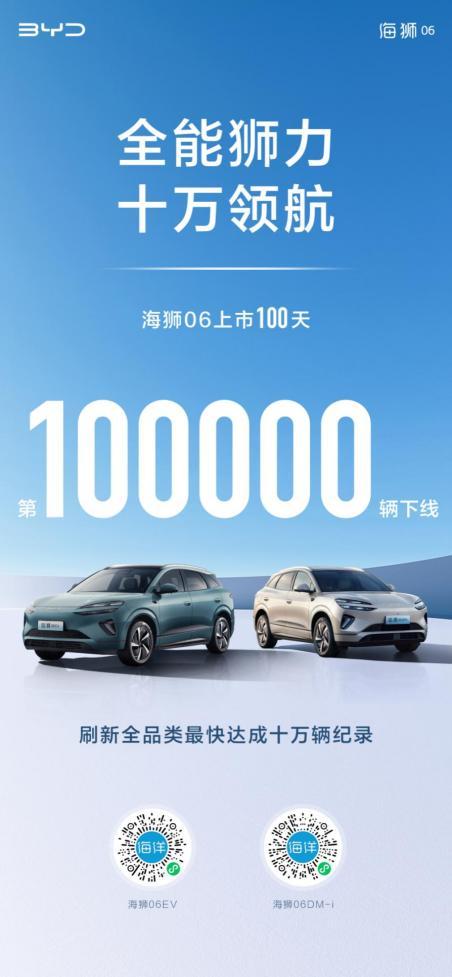 百日十万辆！比亚迪海狮06刷新全品类销量破十万最快纪录，定义新一代全能神车！