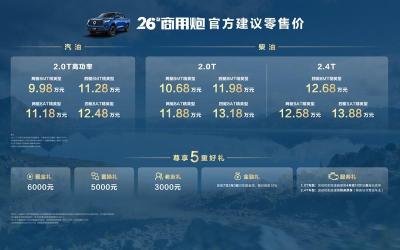 千锤百炼实力再进阶！2026款长城炮焕新上市9.98万元起