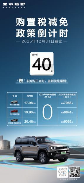 购置税免征倒计时！北京越野厂补加码，双重福利抢占购车黄金期