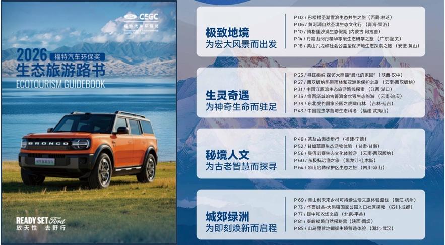为公众提供出游指南，为行业树立优秀标杆 福特中国发布2026生态旅游路书