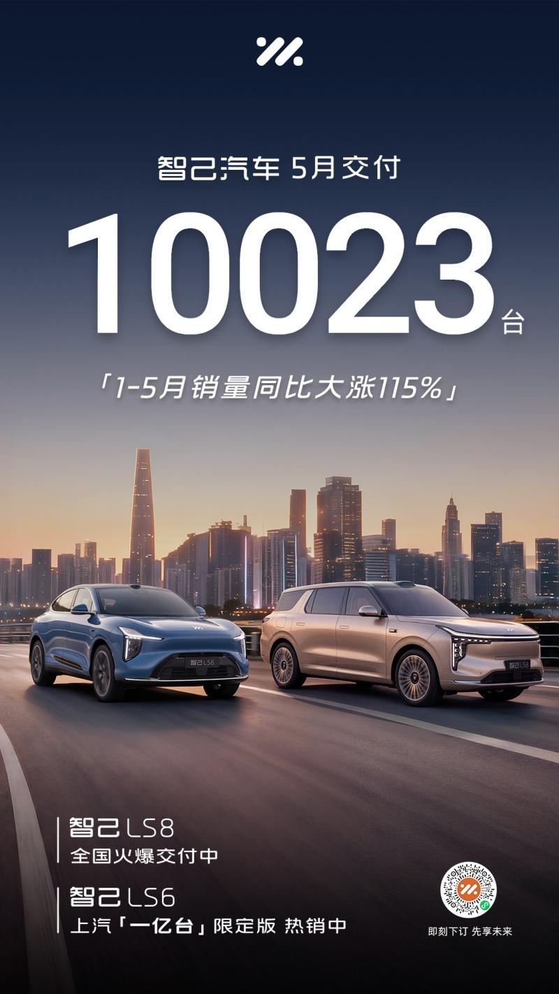 智己汽车5月交付10,023台，1-5月累计销量同比大涨115%